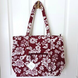 Vera Bradley Tote NEW Maroon / White Rain Garden Cotton Full Zipper Closure